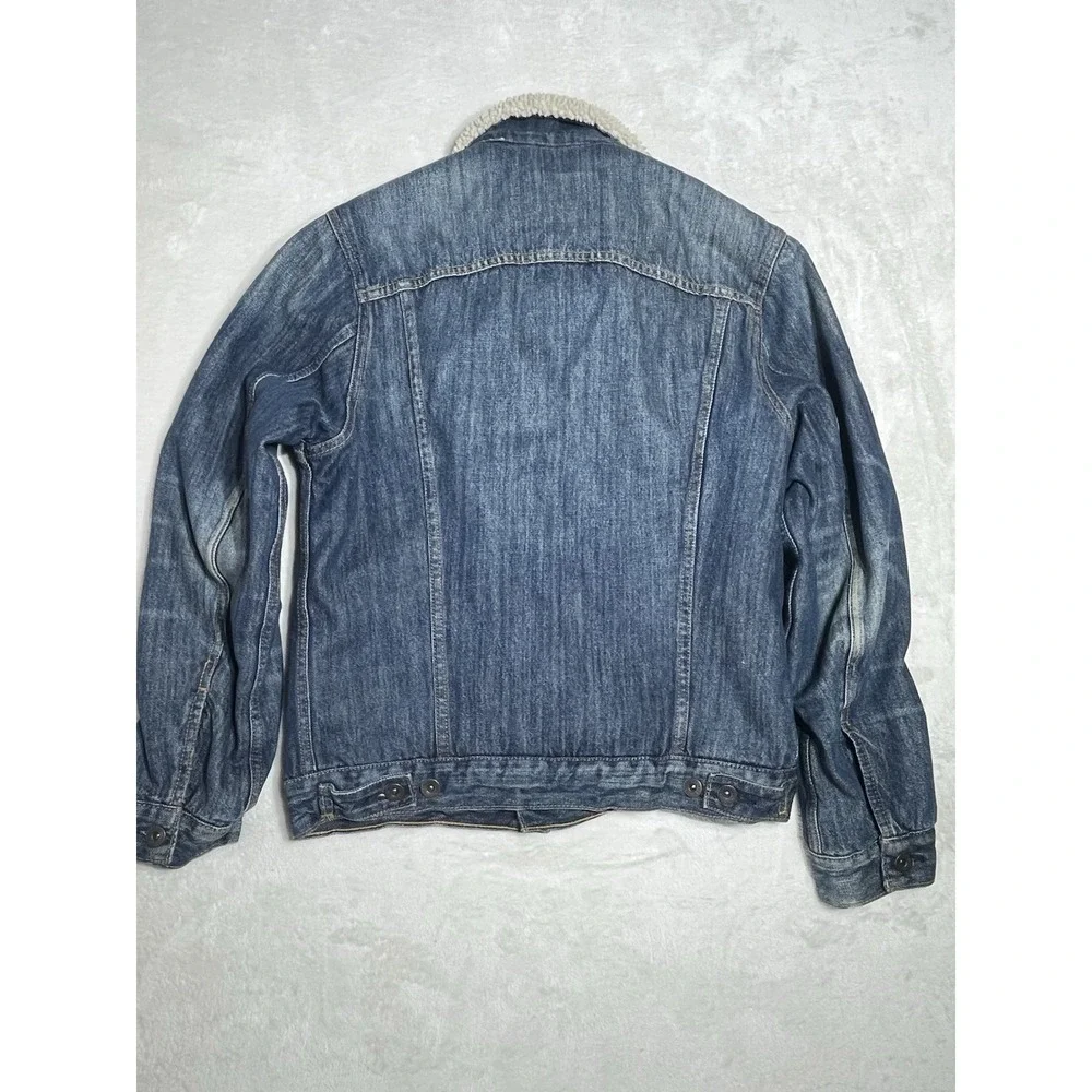 Levi Strauss & Co Mens Sherpa Lined Denim Trucker Jacket Blue Size Small S FADE